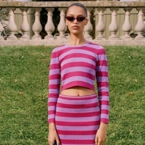 Baum Und Pferdgarten Blouse Chaney Ribbed Cropped in Persian Red Striped